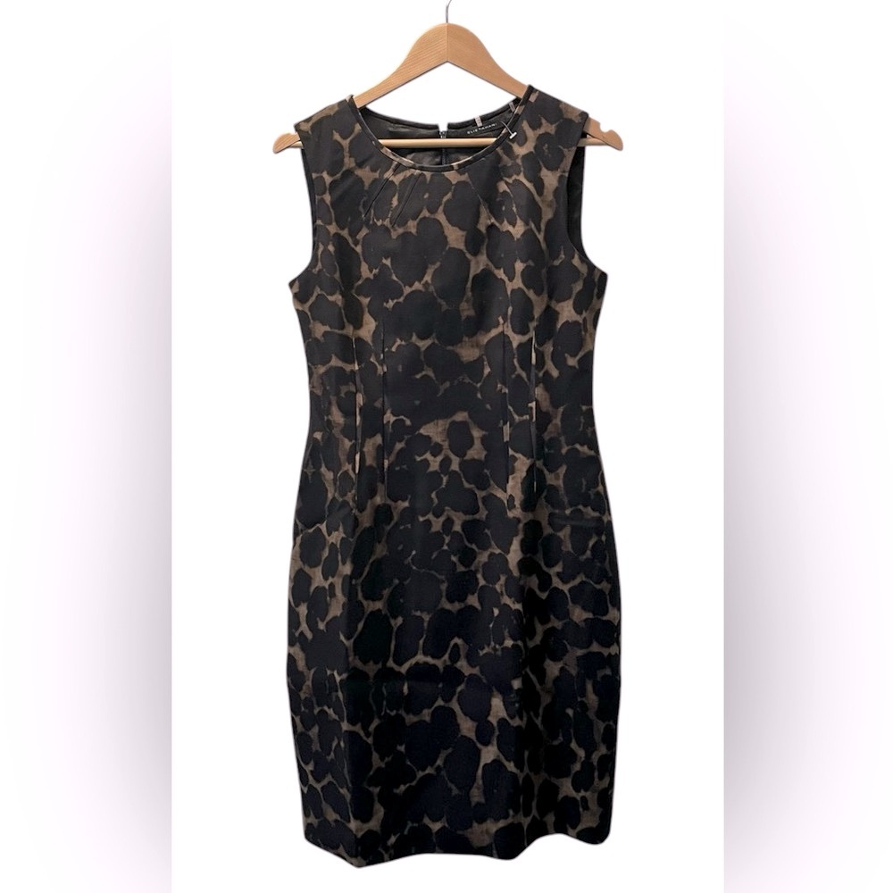 Elie Tahari wool blend sleeveless sheath dress animal print size 8